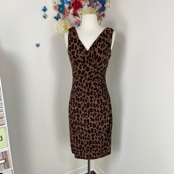 RALPH LAUREN Leopard Animal Print Body Con Stretch Dress Size Small - Picture 3 of 11